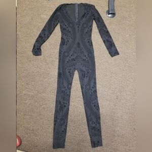 Women's Black Long-Sleeve Patterned Jumpsuit